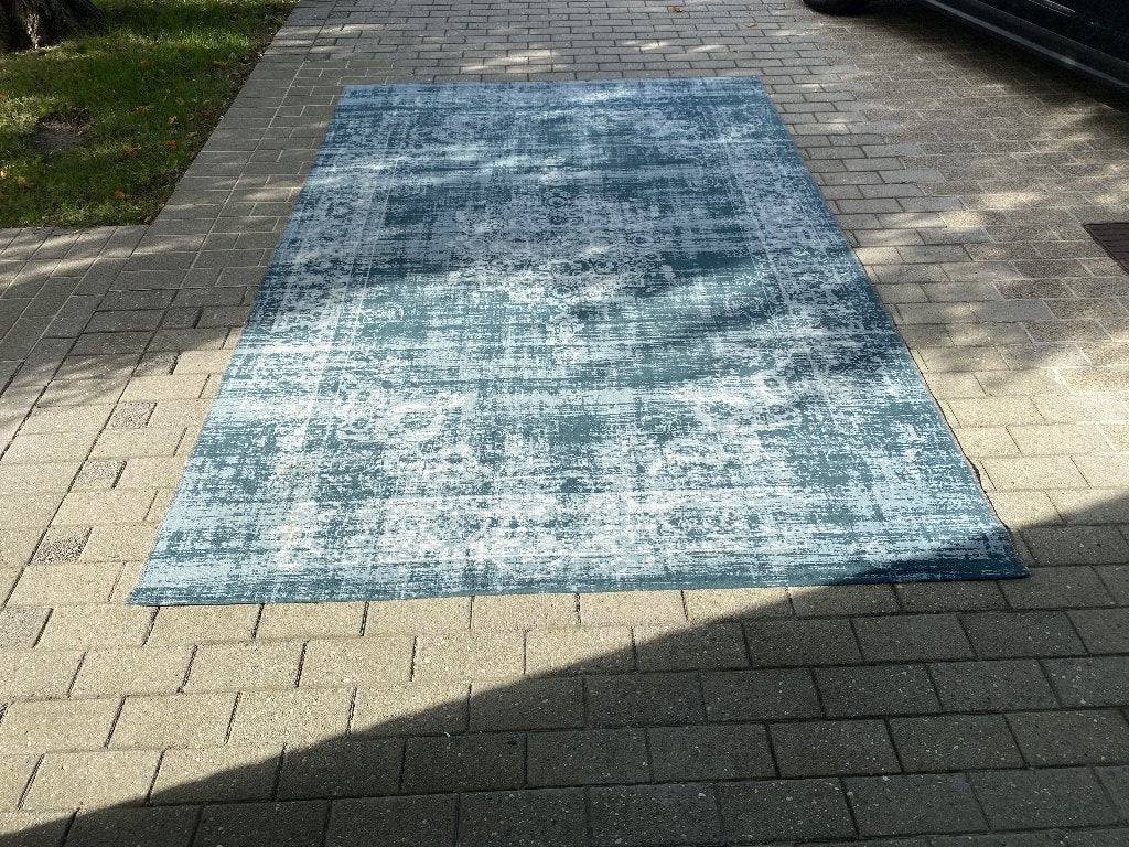 Blauw/grijs tapijt, Ophalen, Gebruikt, Blauw, Vintage
