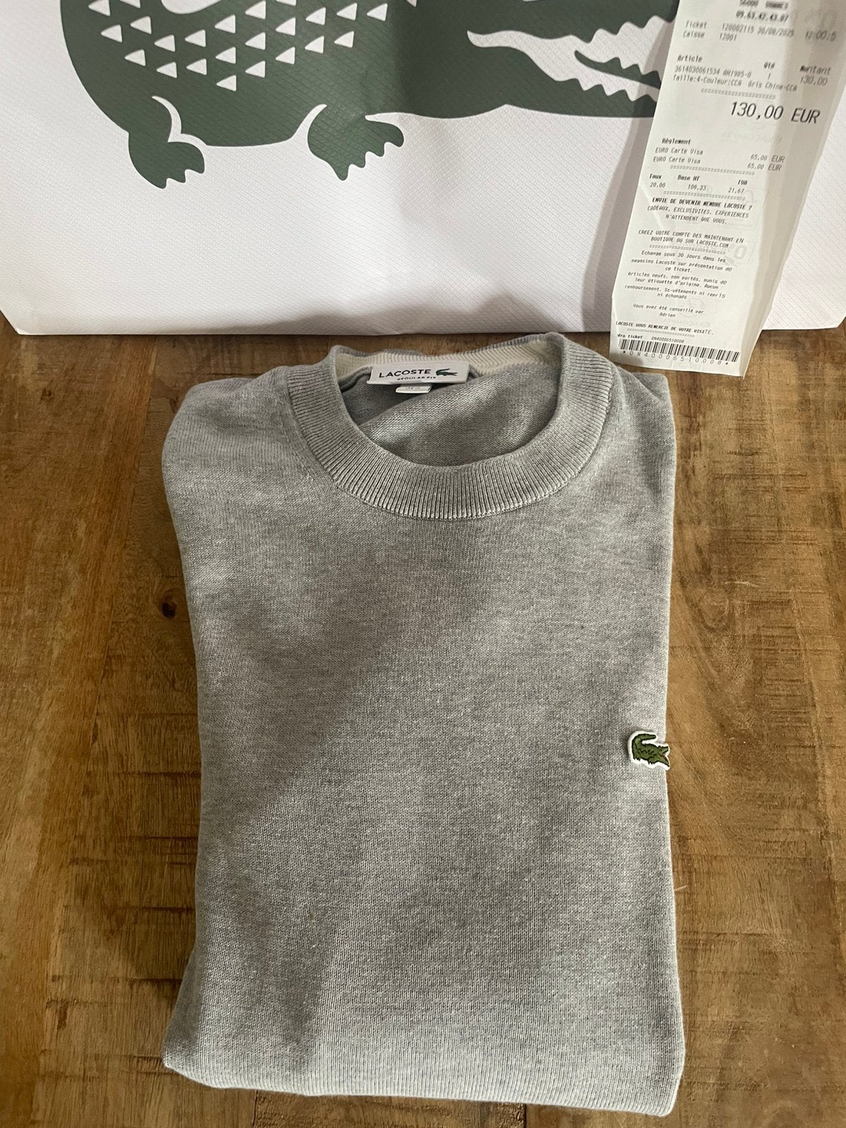 Lacoste grijze pull, Ophalen, Nieuw, Maat 48/50 (M), Grijs