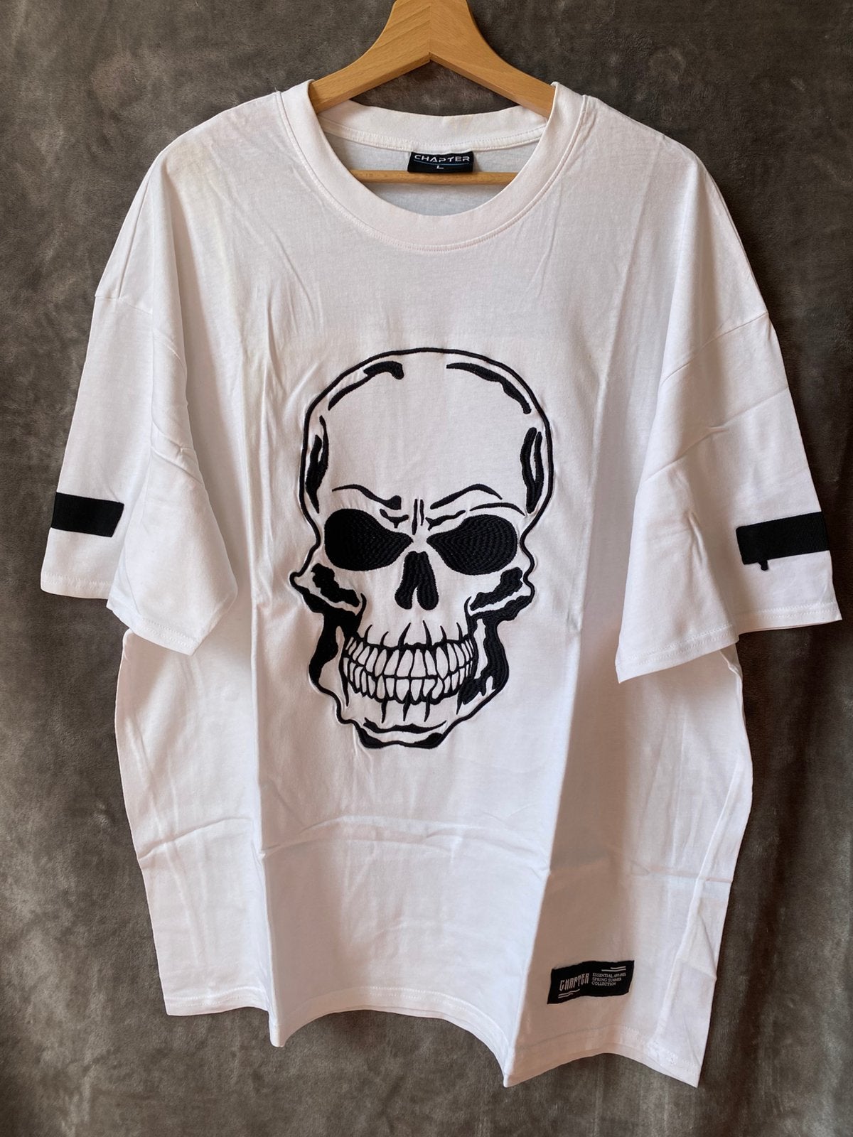 Witte t-shirt met doodskop, Ophalen of Verzenden, Zo goed als nieuw, Maat 52/54 (L), Wit