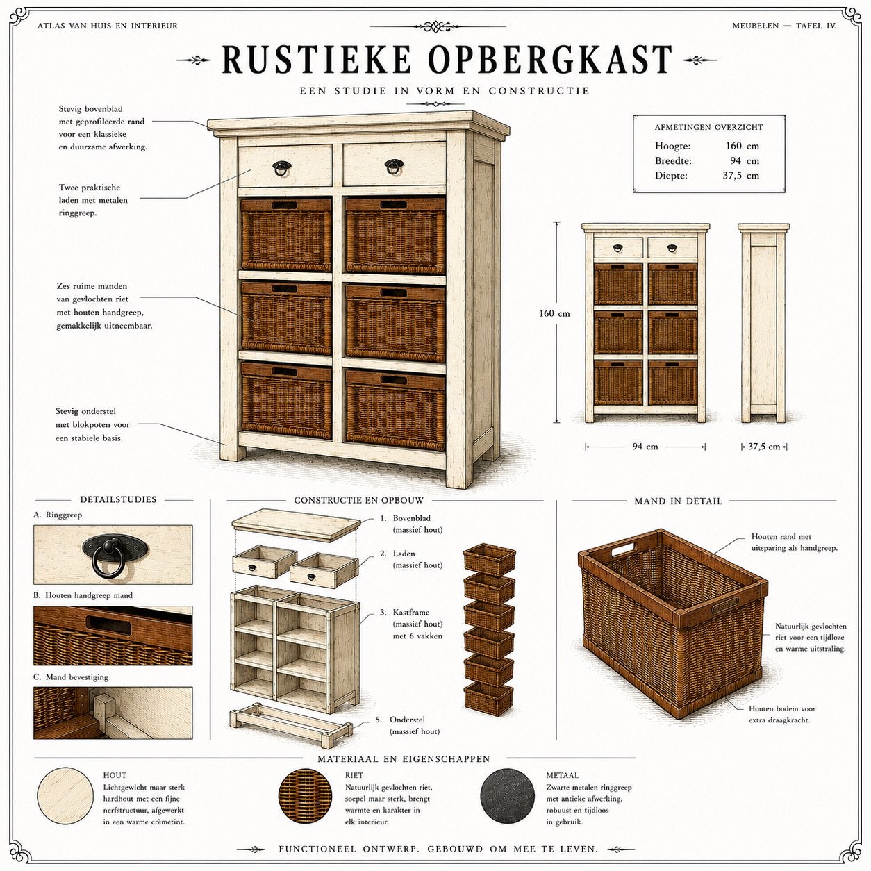 Opbergkast met rieten manden, Ophalen, Gebruikt, Landelijk