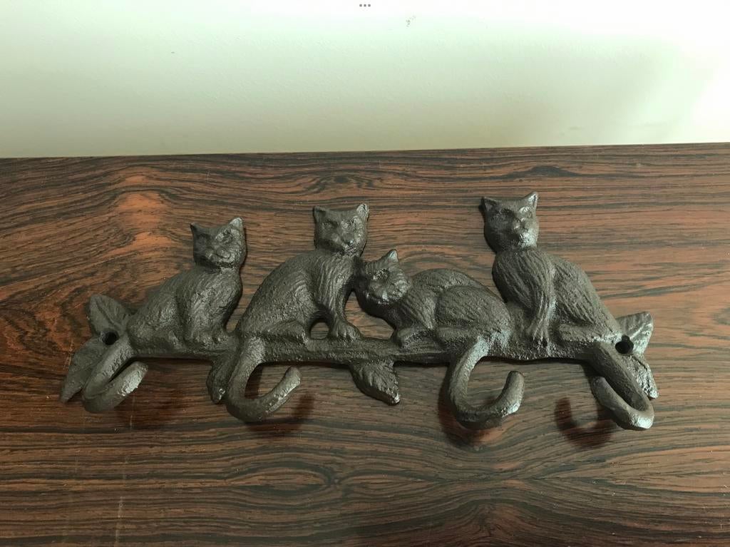 Metalen gietijzer kapstok bruin katten poezen, Enlèvement ou Envoi