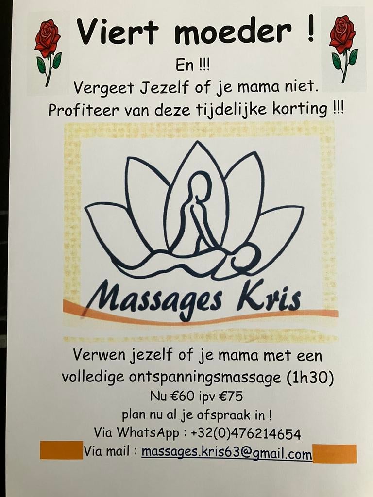 OntspanningsMassage voor de mama’s ( moederdag voordeel ), Hobby & Loisirs créatifs, Enlèvement