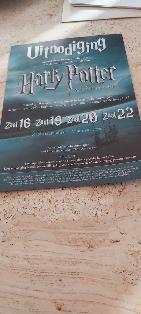 Tickets nooit gebruikt van Warner van Harry Potter., Tickets en Kaartjes, Filmkaartjes, Drie personen of meer, Vrijkaartje specifieke film