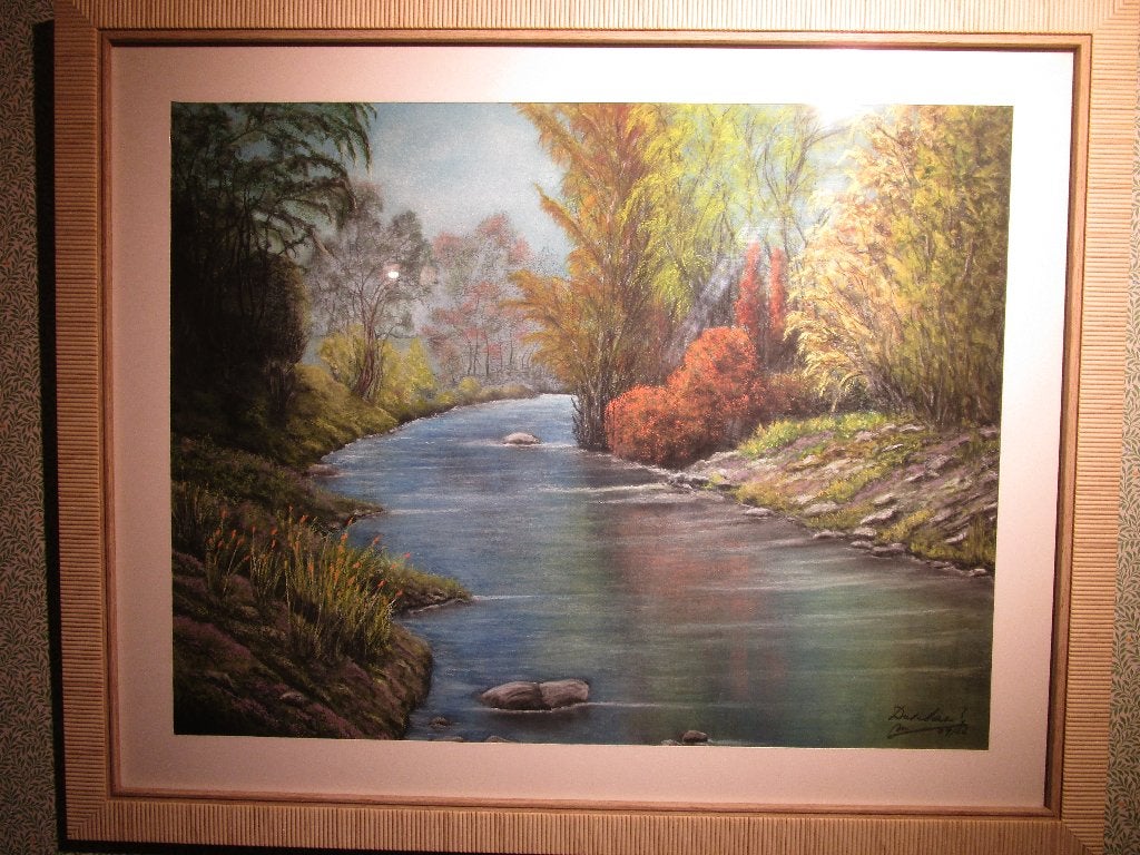 Peinture pastel sec., Encadré, Paysage, Enlèvement, Réaliste