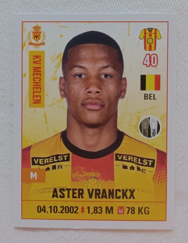 Autocollant Aster Vranckx (rookie) - Pro League 2020-2021, Enlèvement ou Envoi, Comme neuf, Autocollant