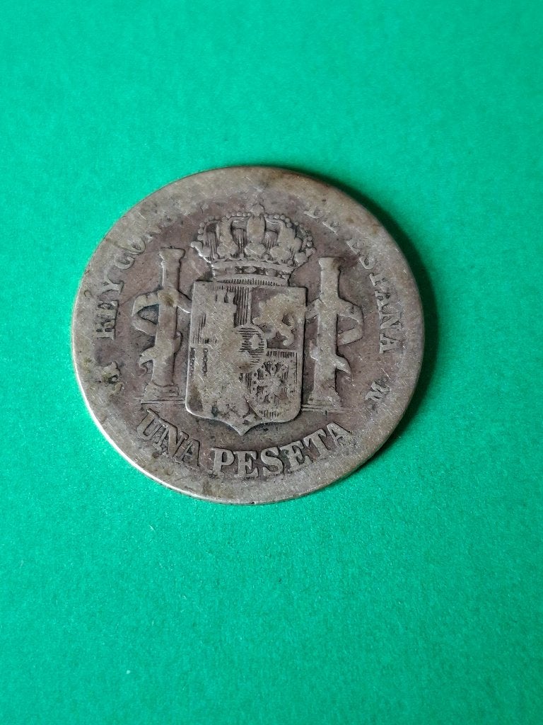 1883 Spanje 1 peseta in zilver Alfonso XII, Verzenden, Overige landen, Losse munt, Zilver