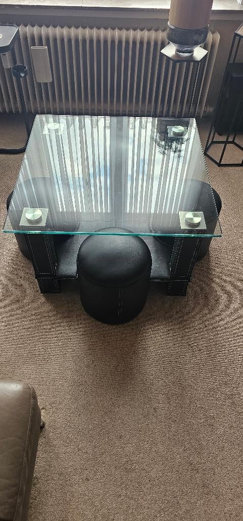 Salon tafel, Huis en Inrichting, Tafels | Salontafels, Ophalen, Minder dan 50 cm, Gebruikt, Glas met stof