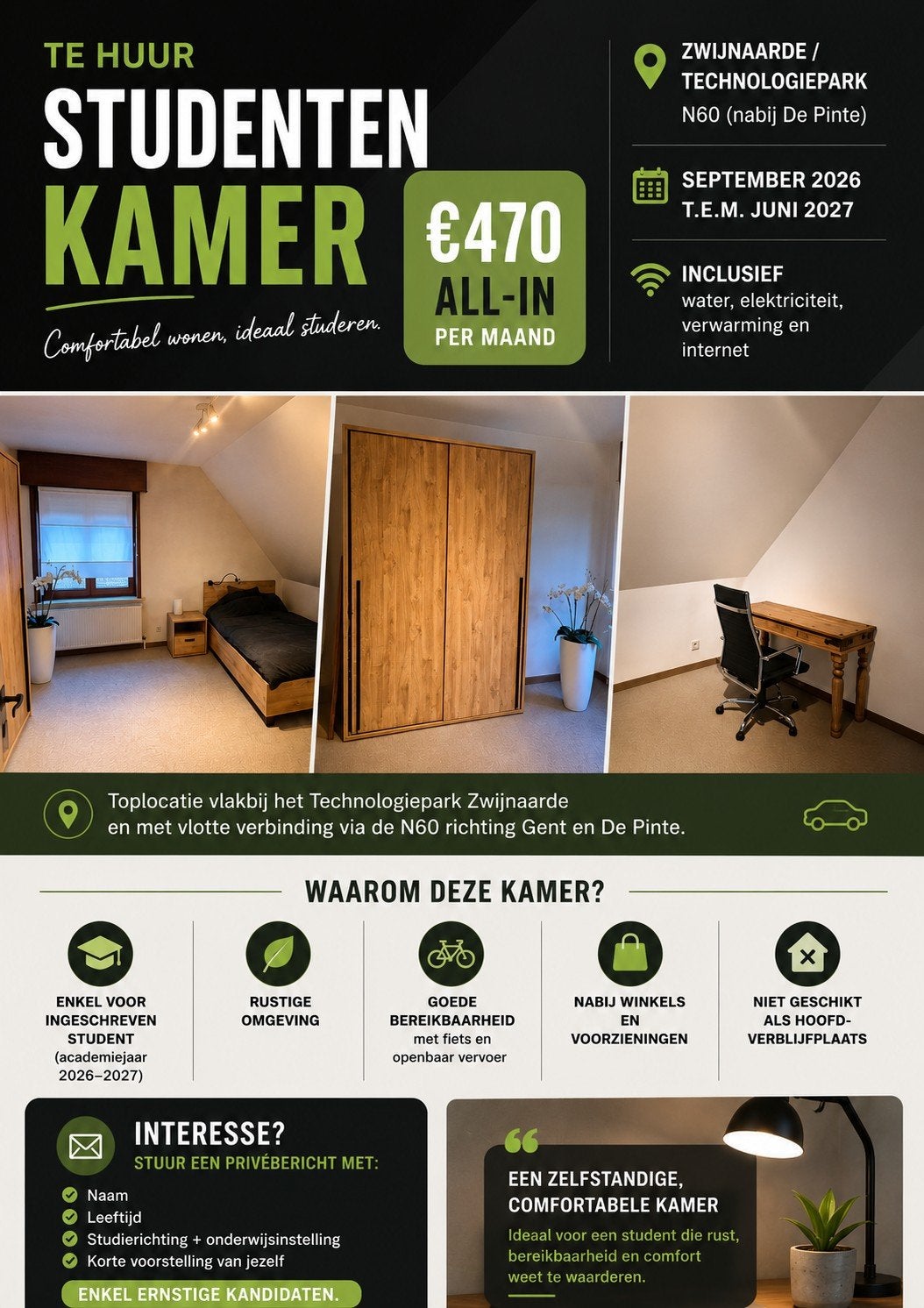 Studentenkamer te huur