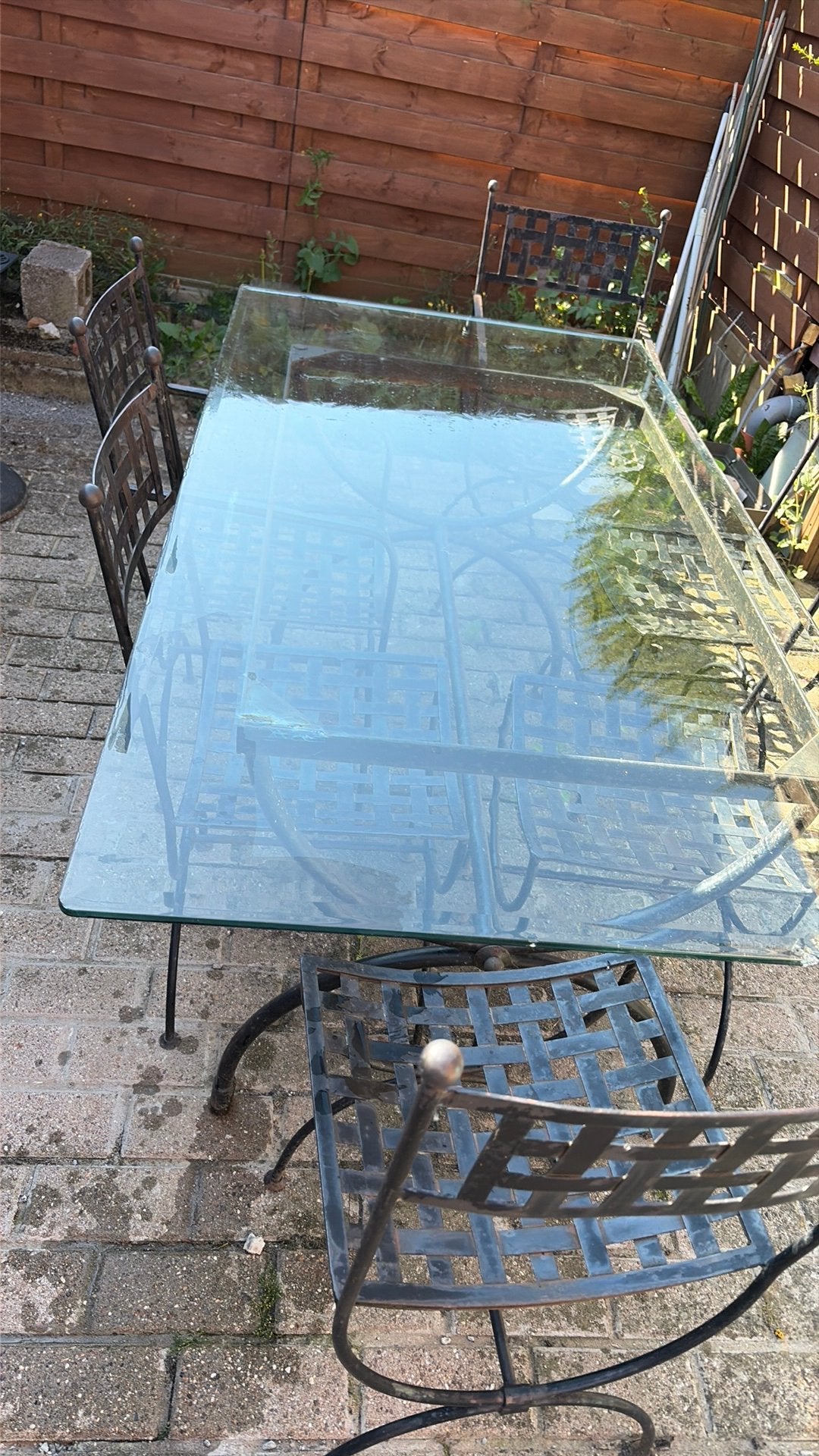 Table fer forge et verre avec 6 chaises, Enlèvement, Utilisé