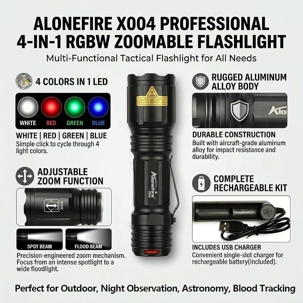 Lampe de poche camping LED 4 couleurs (WRGB), Enlèvement, Utilisé, Batterie