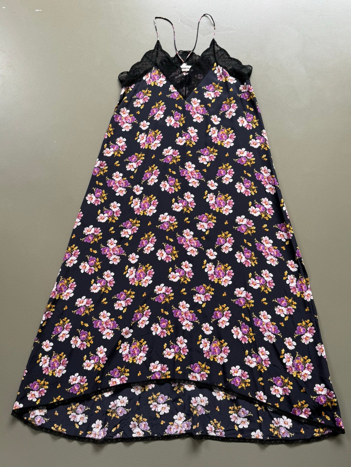 Diepzwarte matzijden jurk met kant Zadig & Voltaire mt XS, Verzenden, Zwart, Nieuw, Maat 34 (XS) of kleiner