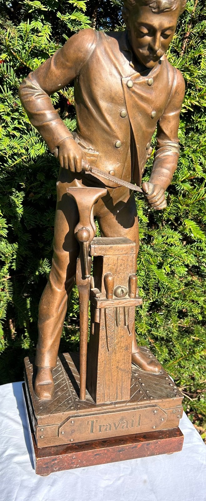 Antiek beeld “Travail – Étude” – gesigneerd Waagen – 64 cm, Ophalen, Klassiek, Metaal, Beeld