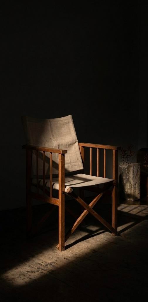 Houten regisseurstoel met linnen zitting, Huis en Inrichting, Stoelen, Ophalen, Zo goed als nieuw
