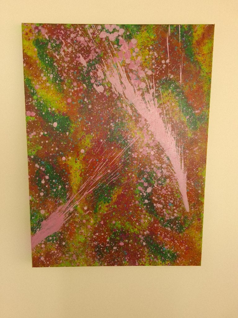 modern schilderij pink splash, Antiek en Kunst, Ophalen, Op houten frame, Acrylverf, Overig onderwerp
