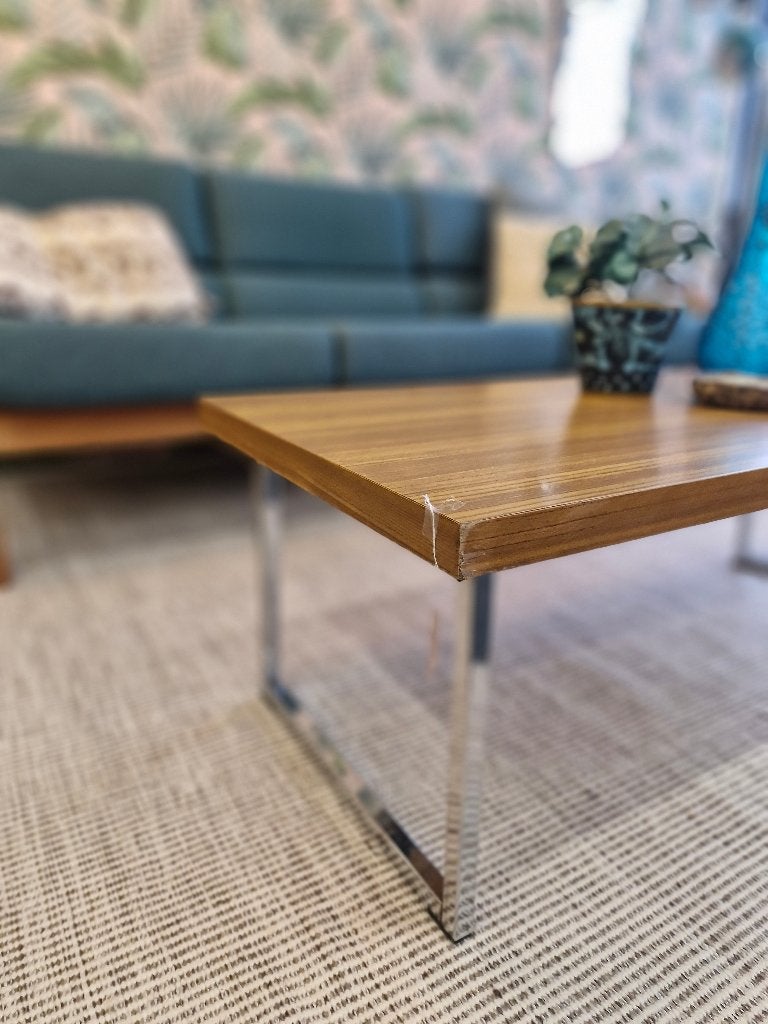 Strakke vintage salontafel met chromen poot 70s, Ophalen, Gebruikt, Vintage