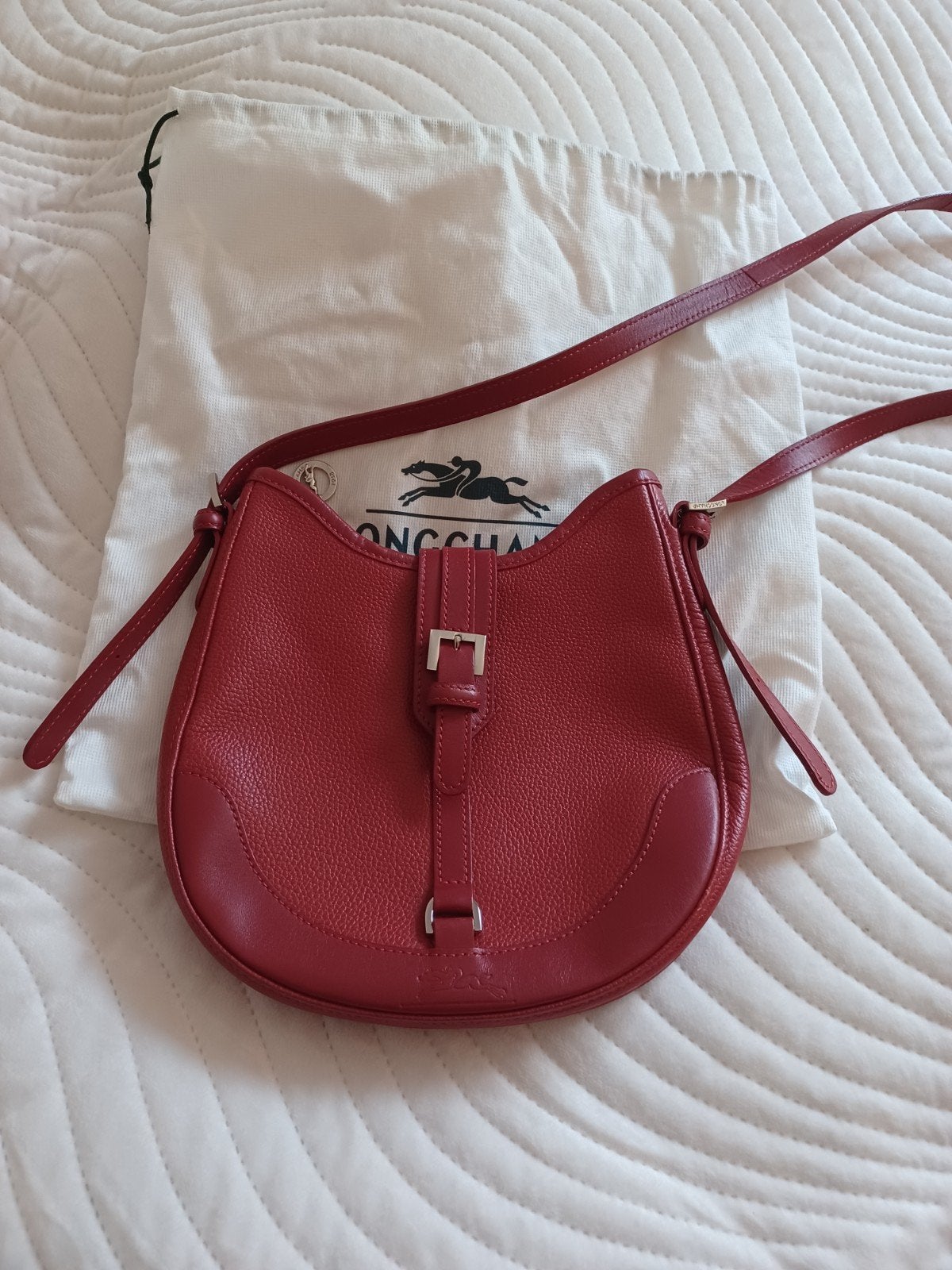 Longchamp donkerrode leren tas met logo, Verzenden, Rood
