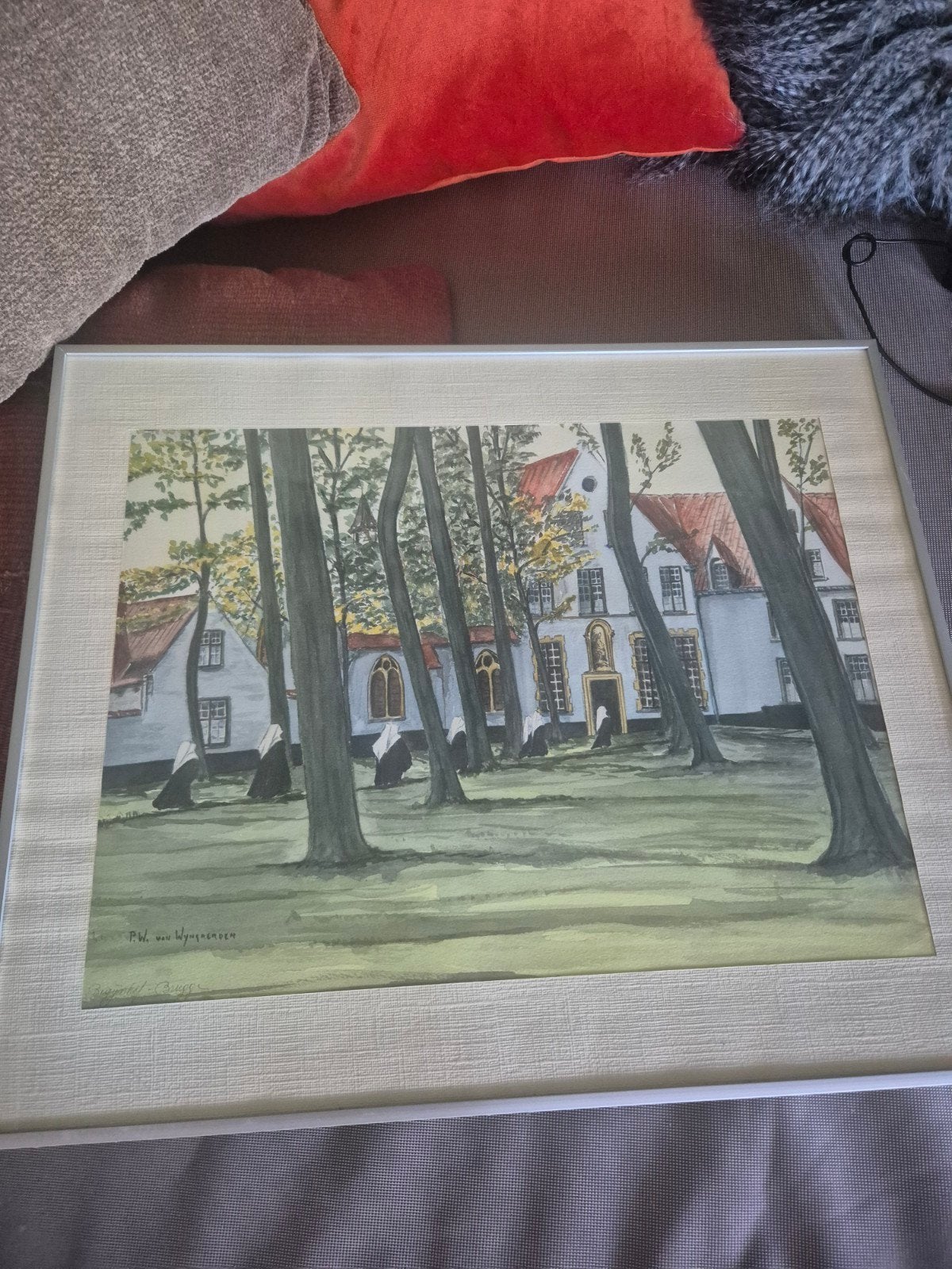 p..w van Wyngaerden origineel schilderij Brugge begijnhof, Antiquités & Art, Enlèvement ou Envoi, Tableau, Original