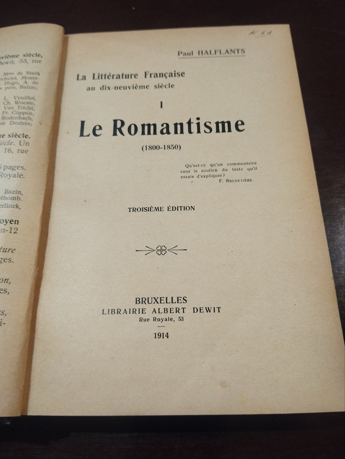 Livre ancien 1914 • Le Romantisme P. Halflants, Antiquités & Art, Antiquités | Livres & Manuscrits, Enlèvement ou Envoi