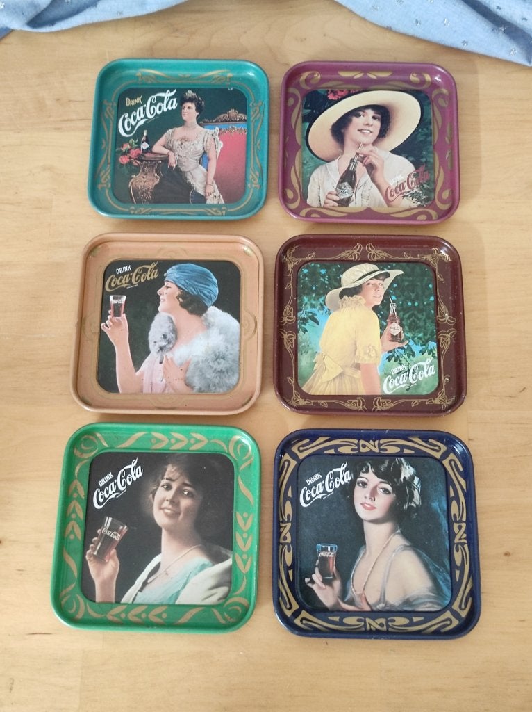 6 vierkante retro stijl coca cola onderzetters, Huis en Inrichting, Ophalen, Glasonderzetter, Gebruikt, Meerkleurig