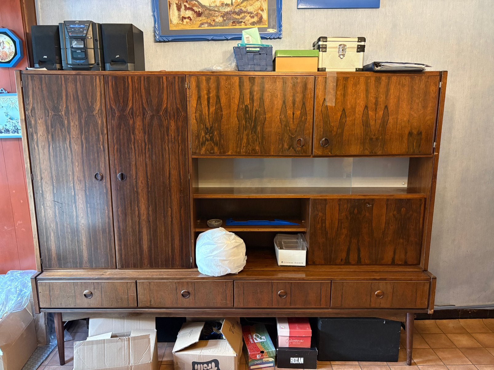 Vintage wandkast / dressoirkast donker hout Mid-century, Ophalen