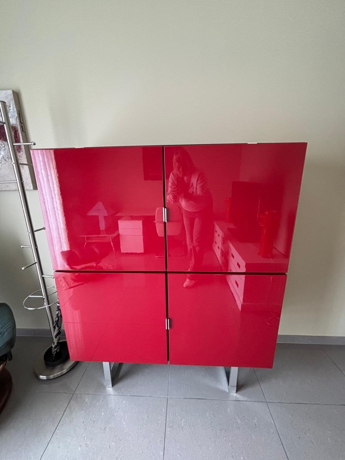 Kast Corpus: Wengé, Front Rosso Hochglanz, Ophalen, Met deur(en), 100 tot 150 cm, 100 tot 150 cm