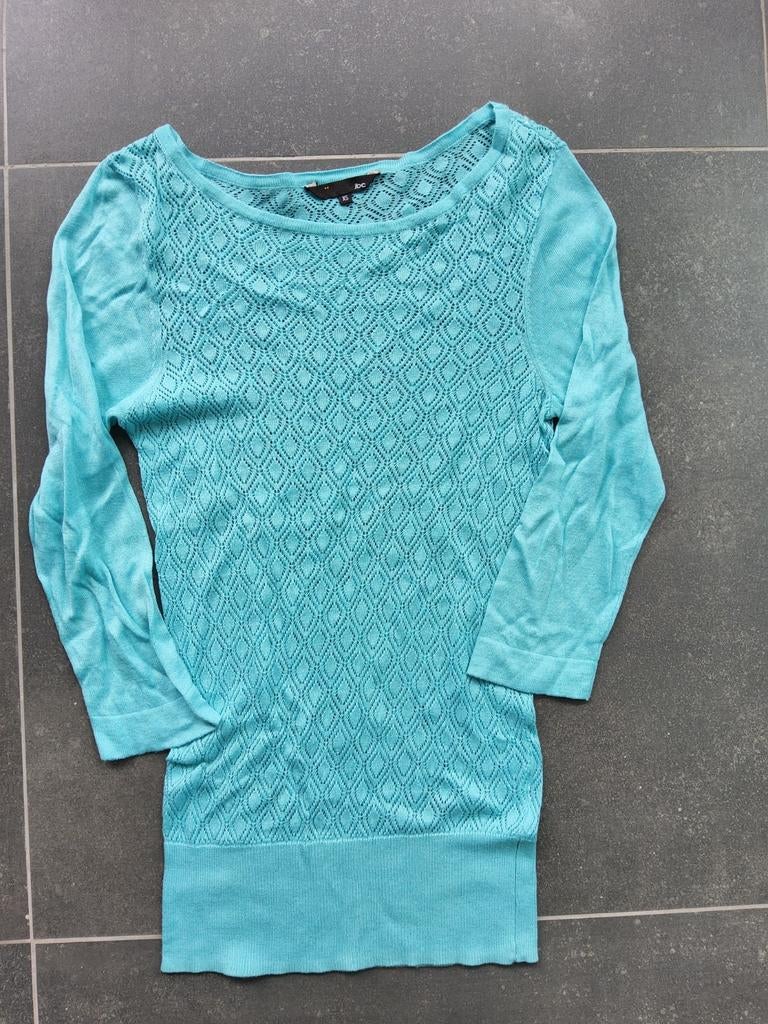 Pull ajour de couleur turquoise, Manches courtes, Enlèvement ou Envoi, Taille 34 (XS) ou plus petite, Porté