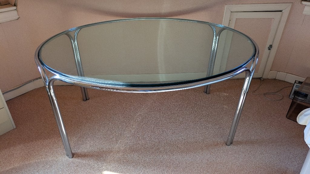 Vintage Italiaans design eettafel: glas met chrome, Antiek en Kunst, Ophalen