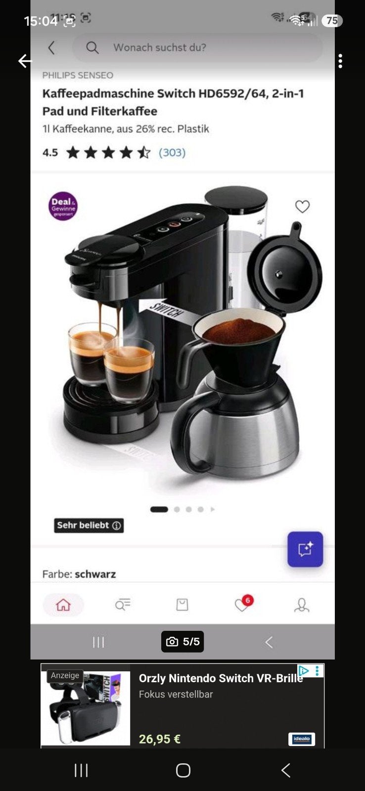 Senseo dual switch, Elektronische apparatuur, Ophalen, Zo goed als nieuw, Koffiemachine, Gemalen koffie