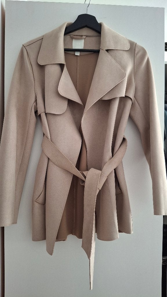 Suede trenchcoat h&m, Kleding | Dames, H&M, Beige, Ophalen of Verzenden, Zo goed als nieuw