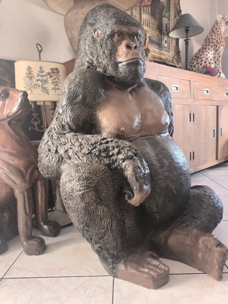 Beeld forse zilverrug gorilla , xl groot , prachtstuk., Ophalen, Kunststof, Beeld