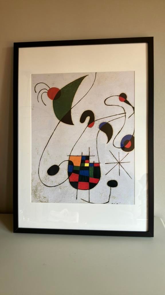 Bieden.  Kader met kunstreproductie van joan mira, Antiek en Kunst, Kunst | Litho's en Zeefdrukken, Ophalen