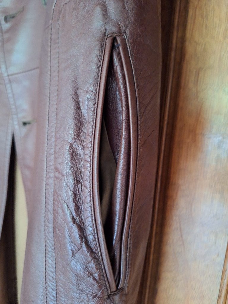 Veste longue en cuir vintage, Enlèvement, Taille 46/48 (XL) ou plus grande
