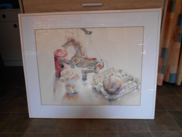 Aquarelle unique - P. Lion - 90 x 75 cm, Antiquités & Art, Enlèvement