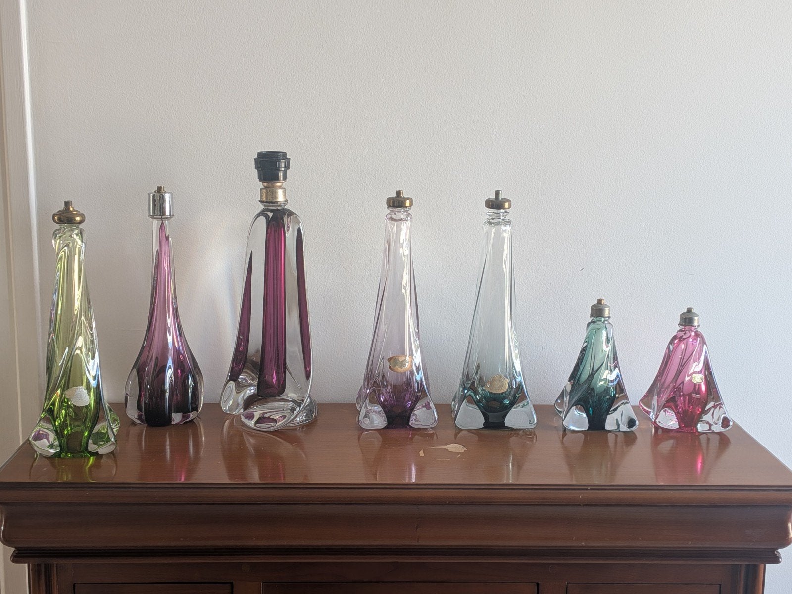 Lot 7 pieds de lampe cristal Val Saint Lambert sommerso, Antiquités & Art, Enlèvement