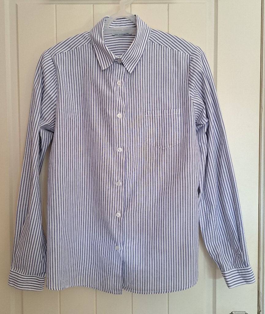 Uniform hemden Sint Ludgardis Merksem maat 18, Enlèvement ou Envoi, Porté, Taille 42/44 (L), Bleu