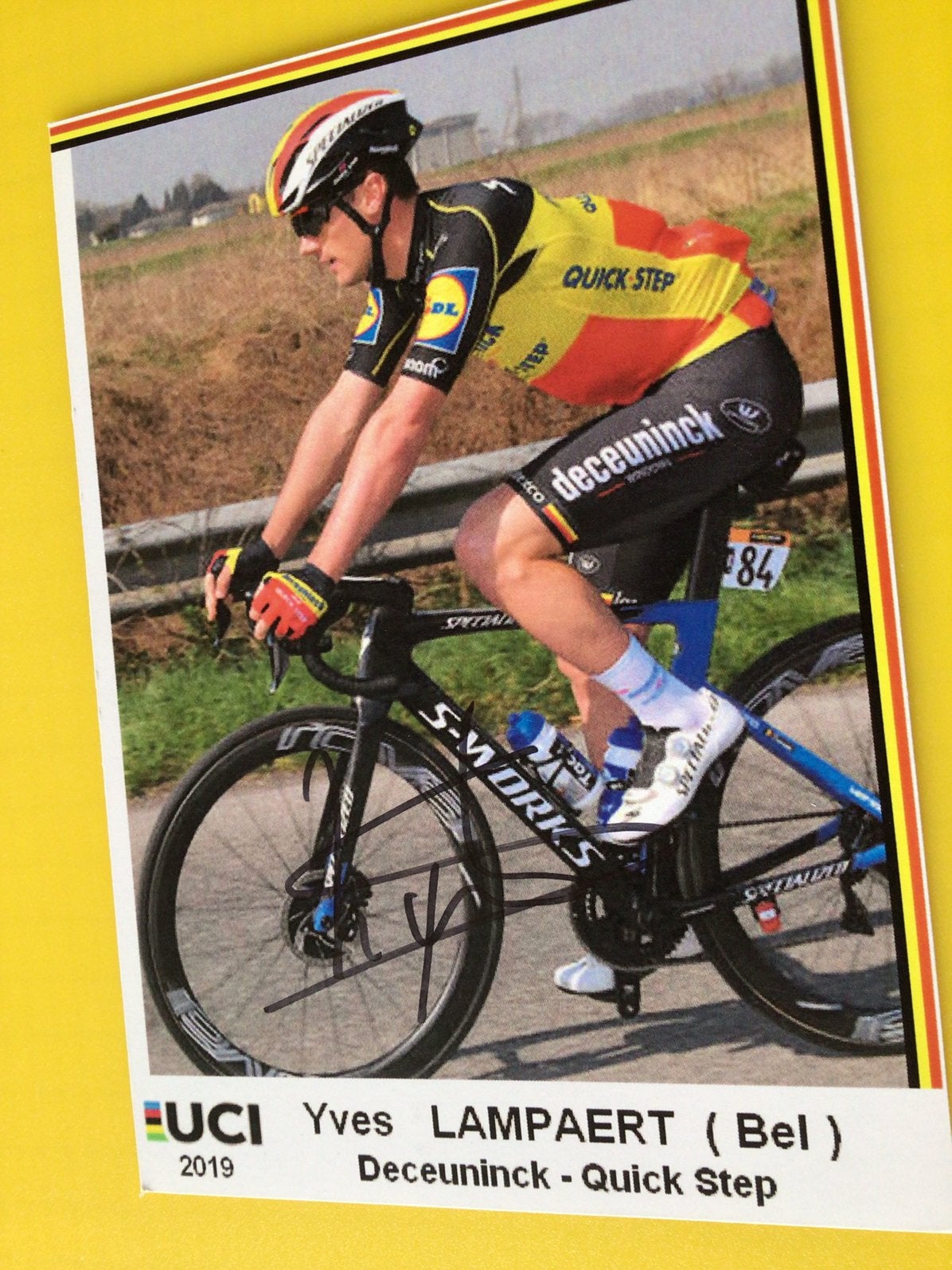 Wielerkaart bk 2019 team quick step yves lampaert signe, Verzenden, Zo goed als nieuw