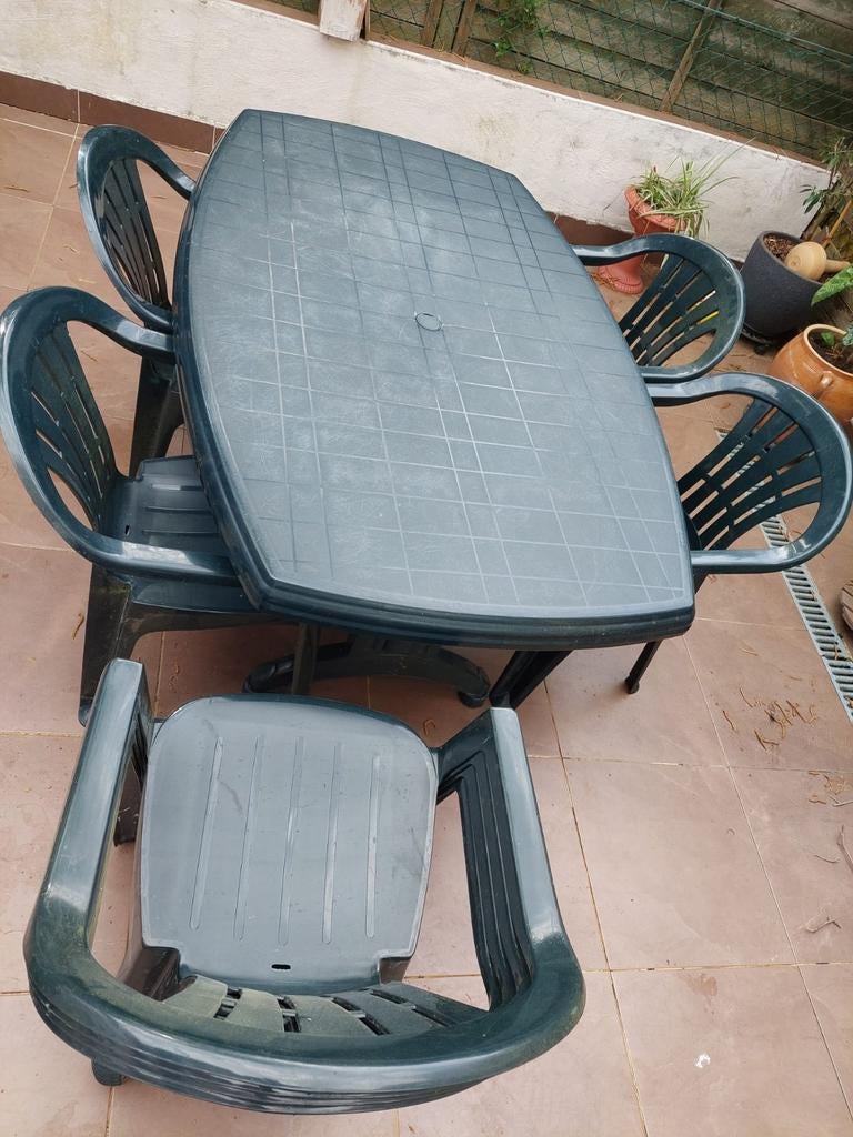 Tuintafel met stoelen, Tuin en Terras, Tuinstoelen, Ophalen, Gebruikt, Kunststof, Stapelbaar
