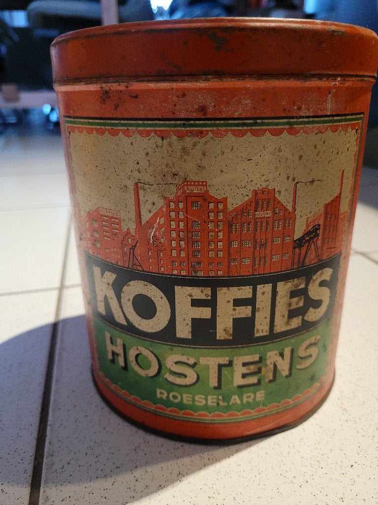 Metalen koffie blik/ton Hostens, Ophalen of Verzenden, Gebruikt, Koffie, Overige merken