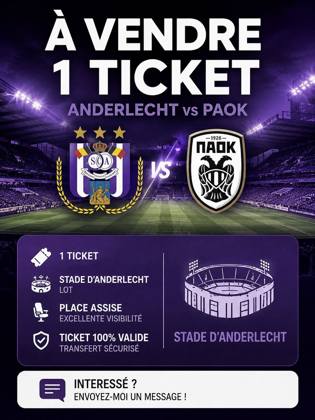 1 ticket anderlecht PAOK