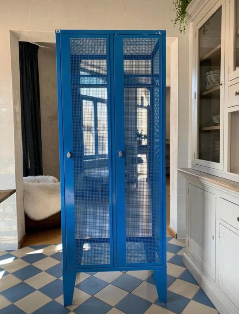 Vintage blauwe lockerkast, Huis en Inrichting, Ophalen, Zo goed als nieuw, Vintage