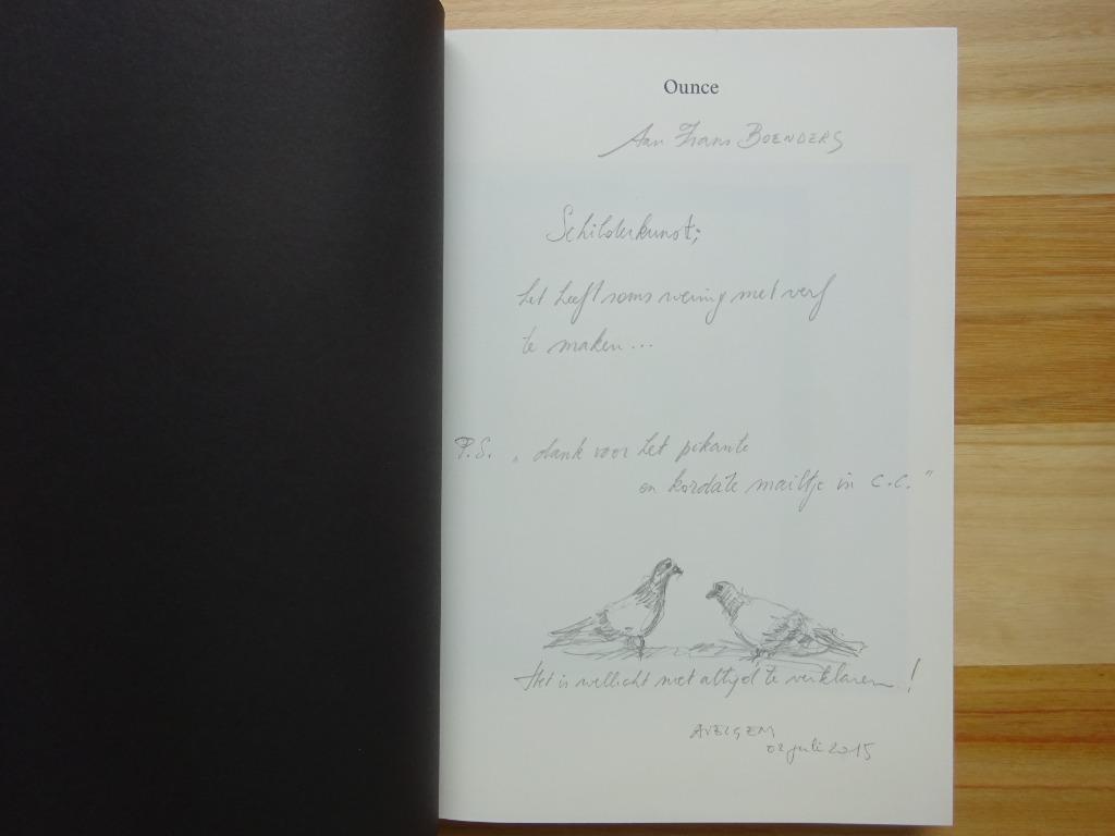 Hervé Martijn, Ounce, 2015, met originele tekening, duiven, Ophalen of Verzenden, Zo goed als nieuw