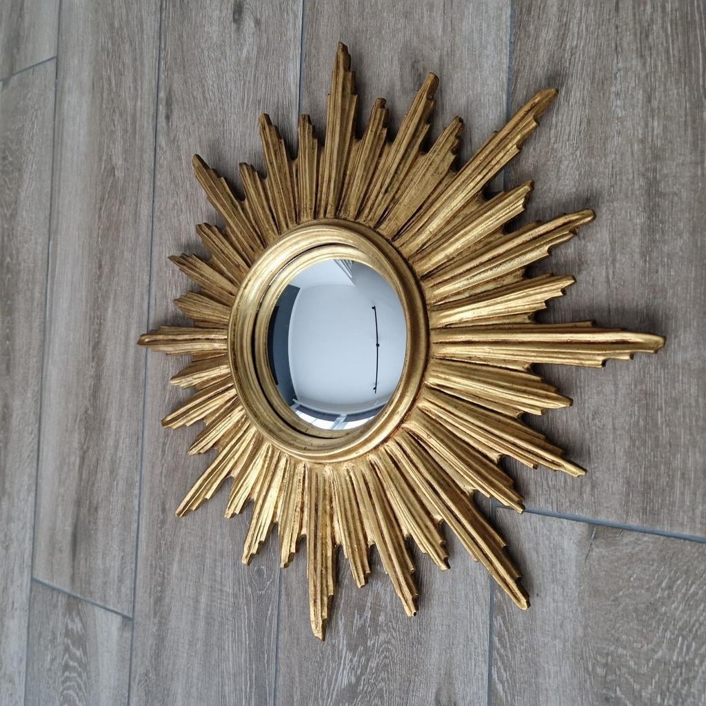 Vintage gouden zonnespiegel met heksenoog, Ophalen of Verzenden