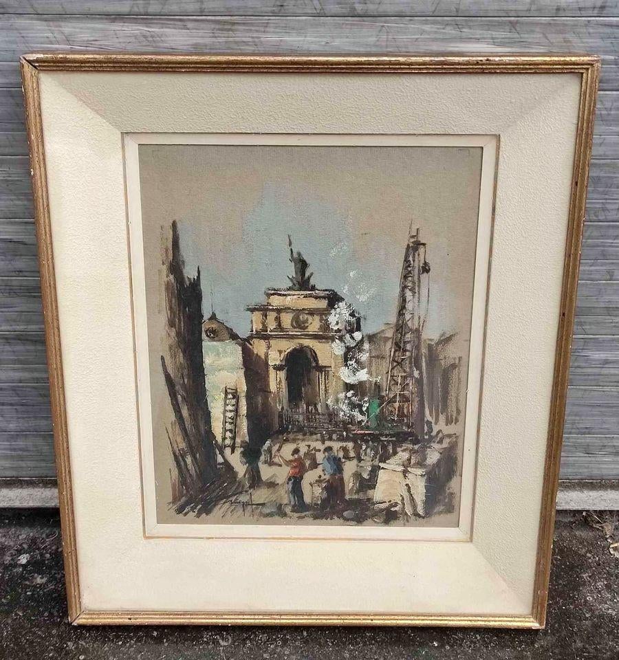 Gouache ancienne gare du midi a Bruxelles de Isidore saeys, Antiquités & Art, Enlèvement ou Envoi
