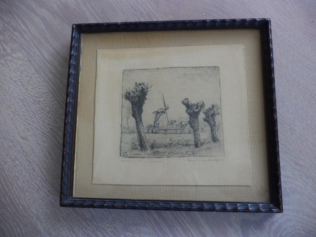 litho/ets, R. Malfliet, molen, Antiek en Kunst, Ophalen of Verzenden