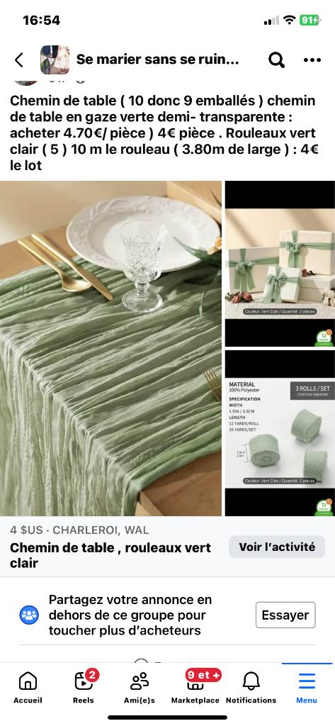 Chemin de table vert, Ophalen, Nieuw