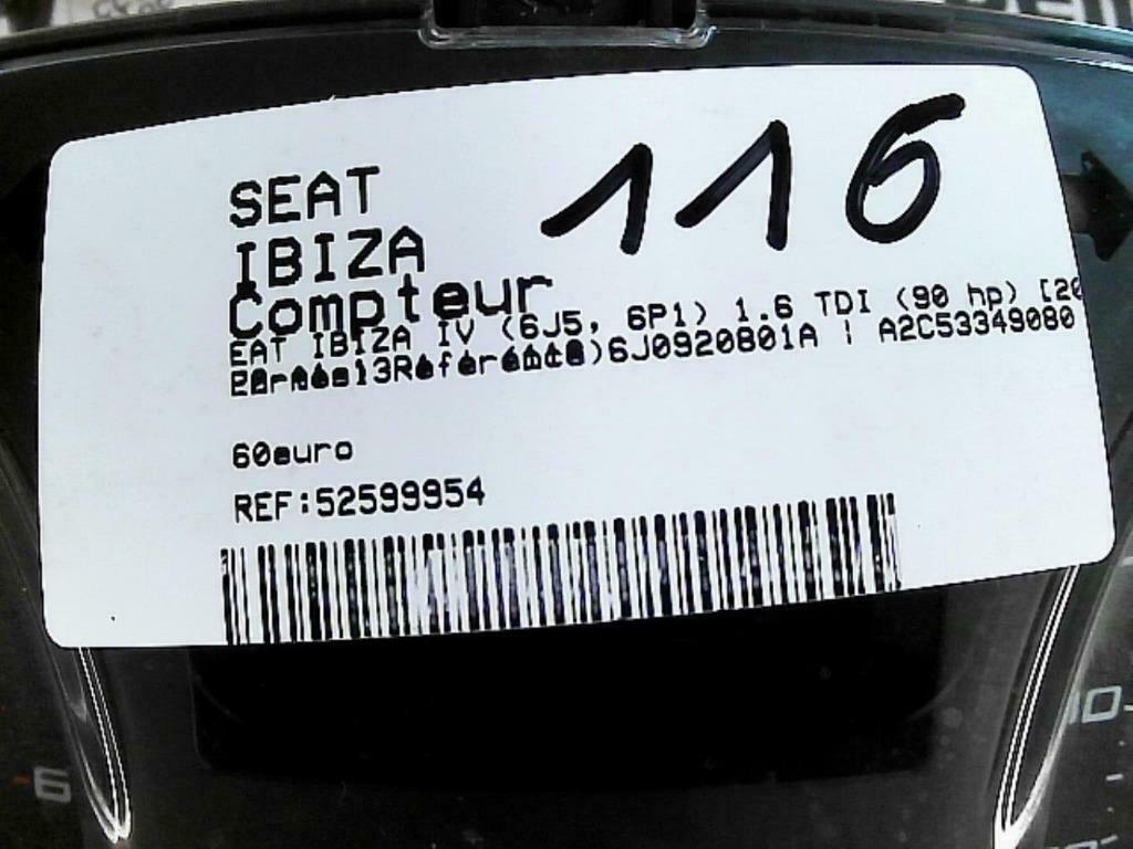 Compteur Seat Ibiza IV 1.6TDi 2010 6J0920801A (116), Ophalen of Verzenden, Gebruikt, Seat