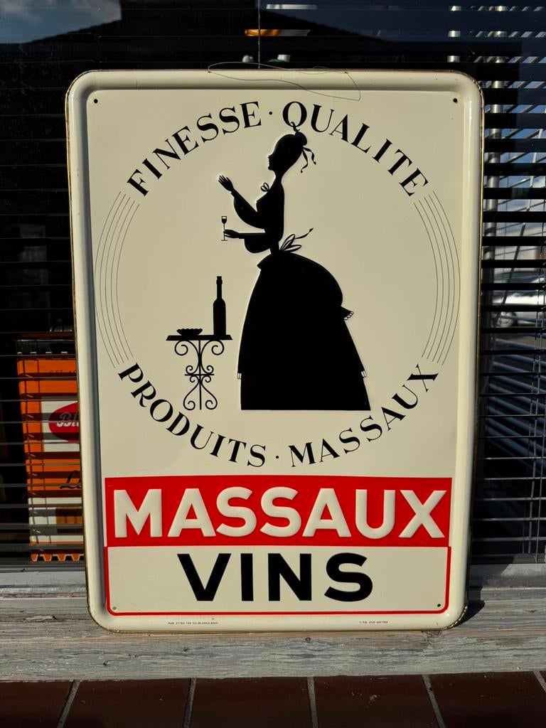Massaux Vins reclame bord 1953, Ophalen of Verzenden, Gebruikt, Reclamebord