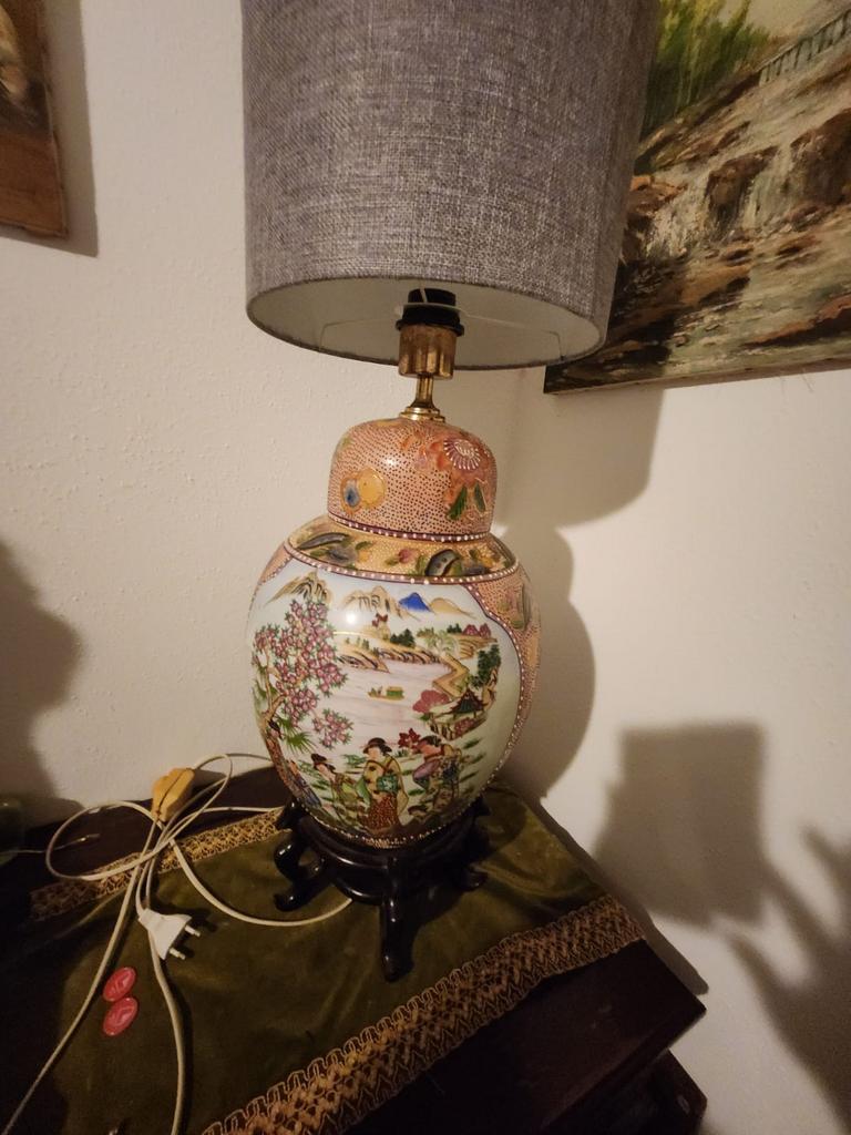 Lampe en porcelaine style asiatique vintage, Enlèvement, Comme neuf, Bois