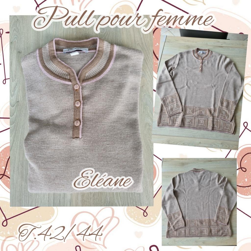 Pull pour femme-beige-Eléane-T.42-44, Taille 42/44 (L), Enlèvement ou Envoi, Beige, Porté