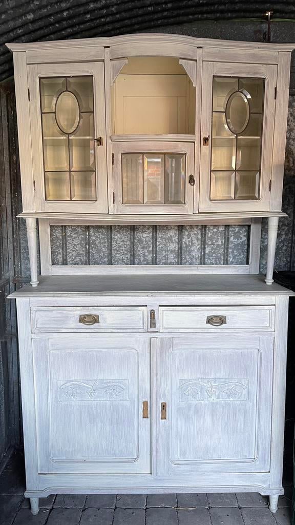 Armoire vitrine chêne 2 corps, Avec tiroir(s), 100 à 150 cm, Enlèvement, Utilisé